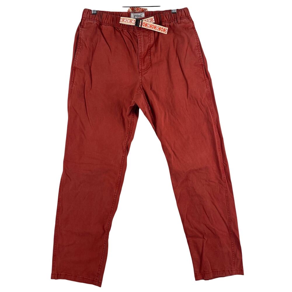 Stoic Venture Pant Mens Small Red Ochre Elastic Waist Belted Chino EUC